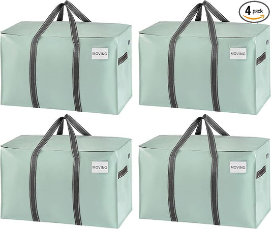 VENO 4 Pack Heavy Duty Moving Bags, Extra Large Storage Bags with Reinforced Handles & Strong Zippers, Foldable & Reusable Moving Box Alternative for Clothes & Dorm Storage by Veno
