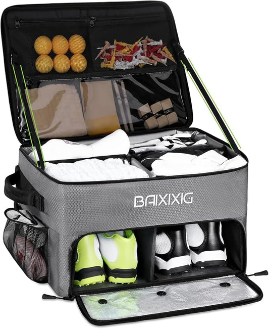 Golf Trunk Organizer, Waterproof Car Golf Locker with Separate Ventilated Compartment for 2 Pair Shoes, Golf Storage for Balls, Tees, Cap, Clothes, Gloves, Accessories, Gifts for Men, Women by BAIXIXIG