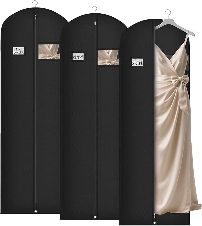 Syeeiex 72'' Long Dress Bags for Gowns, Garment Bags for Hanging Clothes, Dress Garment Bag, Garment Covers with Clear Window for Prom Dresses,Formal Gowns,Long Winter Coats,Evening Dress(3 Pack) by syeeiex