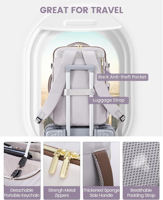 LOVEVOOK Travel Backpack for Women,50L Carry On Backpack for Airplanes,18 Inch Laptop Personal Item Travel Bag,TSA Approved Carry On Luggage,Waterproof Weekender Business Hiking Bag - Image 7