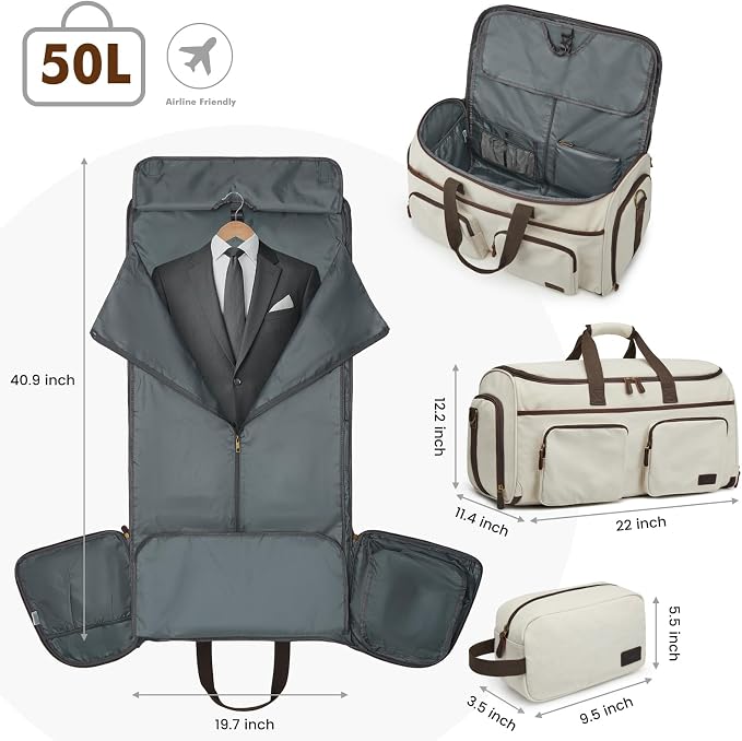 Garment Bag for Travel, S-ZONE Duffle Bag for Men Travel Convertible Suit Bags Carry on Luggage Women Hanging Suitcase Travel Bag with Toiletry Bag | Soft Canvas, Black, Carry-on size, with Toiletry Bag, Adjustable Shoulder Strap, Trolley Sleeve, Shoe ... - Image 3