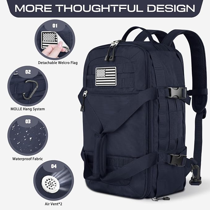Gym Bags for Men Women, Military Travel Duffle Bag Backpack with Shoe Compartment, 3 in 1 Carry on with Wet Pocket, Weekender Overnight Range Backpack for Workout Football Gym, Blue - Image 4