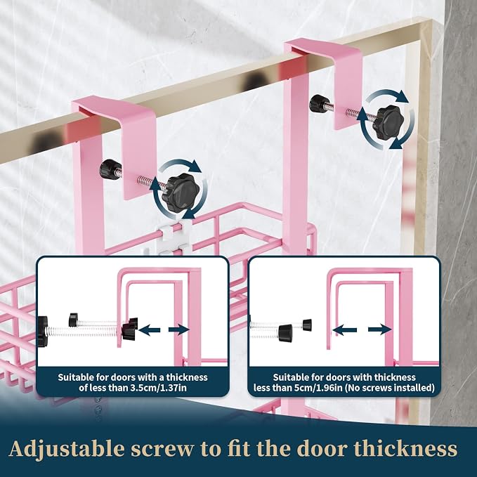 Consumest Over The Door Shower Caddy - 5 Tier Adjustable Shower Organizer Hanging with 2 Toothbrush Holders & 4 Hooks, Rustproof Organizer Shelf, Storage Rack for Bathroom, Pink - Image 6
