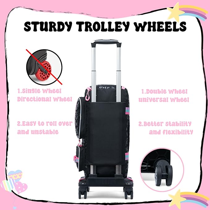 Kids Rolling Duffle Bag with Wheels for Girls Overnight Bag with Makeup Bag Dance Bag for Girls Travel Bag with Travel Toiletry Bag Girls Luggage Bag for Travel - Image 4
