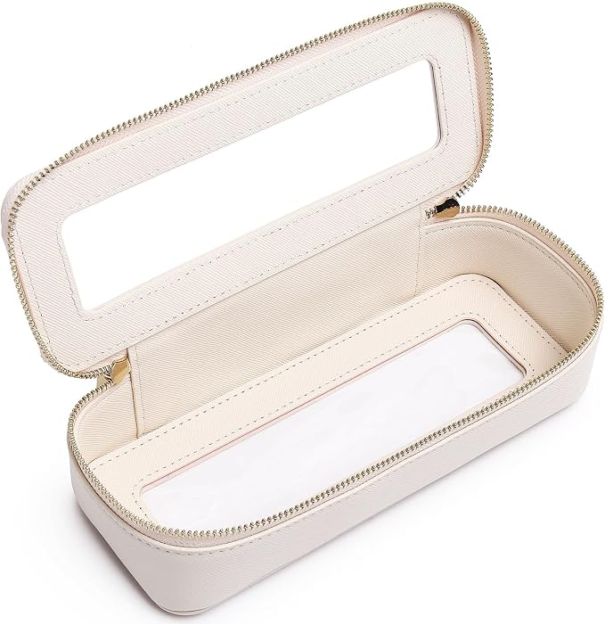 Pinkmik Makeup Brush Bag Slim Clear Makeup Bag Transparent Travel Cosmetic Case & Toiletry Bag with Zipper Small Beatuy Makeup Bag Purse Organizer for Women (Beige, SLIM) by Pinkmik