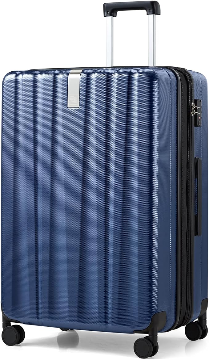 Hanke 29 Inch Expandable Checked Luggage Lightweight PC Hard Shell Luggage Suitcases with Wheels Travel Luggage Rolling Large Suitcase Travel Luggage Bag for Study Abroad.(Dark Blue) by Hanke