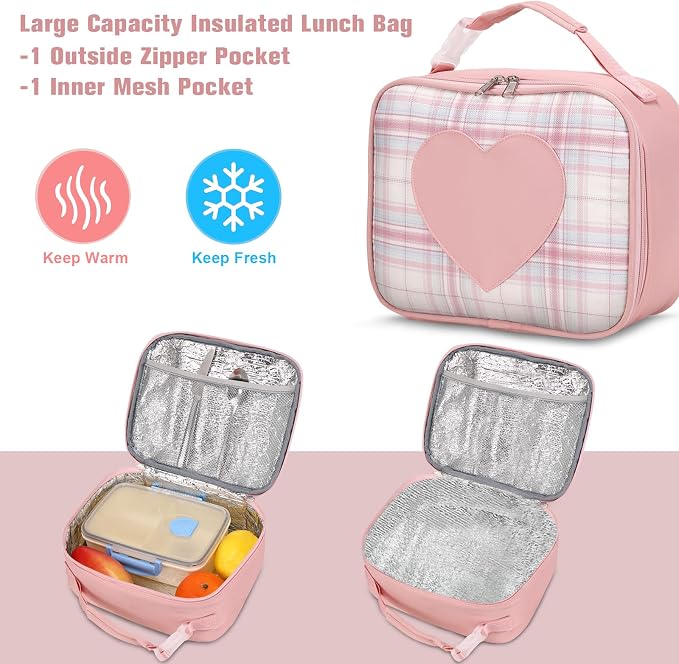 ACESAK Backpack for Girls with Insulated Water Bottle, Bookbag Backpack for Girls Kids, 14oz Kids Water Bottle Stainless Steel, Lunch Bag & Pencial Case, Back To School Gift (Pink) - Image 8