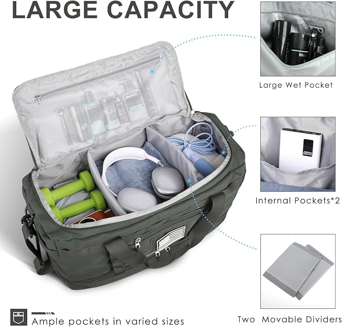 Travel Bag for Men Women, Gym Bag & Tactical Duffle Bags for Travel, Carry on with Toiletry Bag and Shoe Compartment, Weekender Overnight Trip with Wet Pocket for Workout Medical, Gray - Image 2