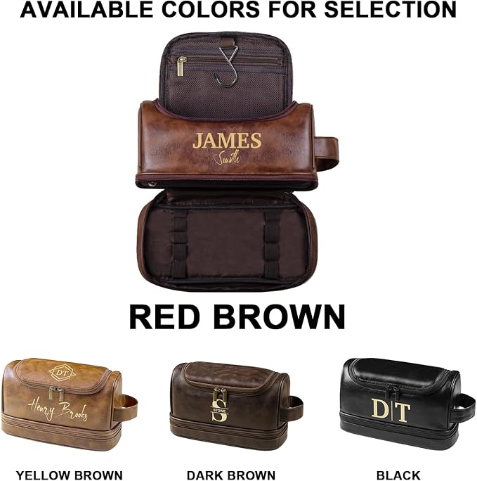 Personalized Leather Toiletry Bag, Brown, Three Layer Structure, Waterproof, Customizable Name Engraving, Travel Organizer for Men, Multi-Occasion Gift (TSN201212) - Image 6