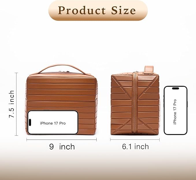 Minoisome Travel Makeup Bag,PU leather toiletry bag,make up organizer case for women,Large Capacity Cosmetic Bag,Wide-open Pouch Purse，Toiletries Accessories，Fold-Down Design and Adjustable Dividers. - Image 6