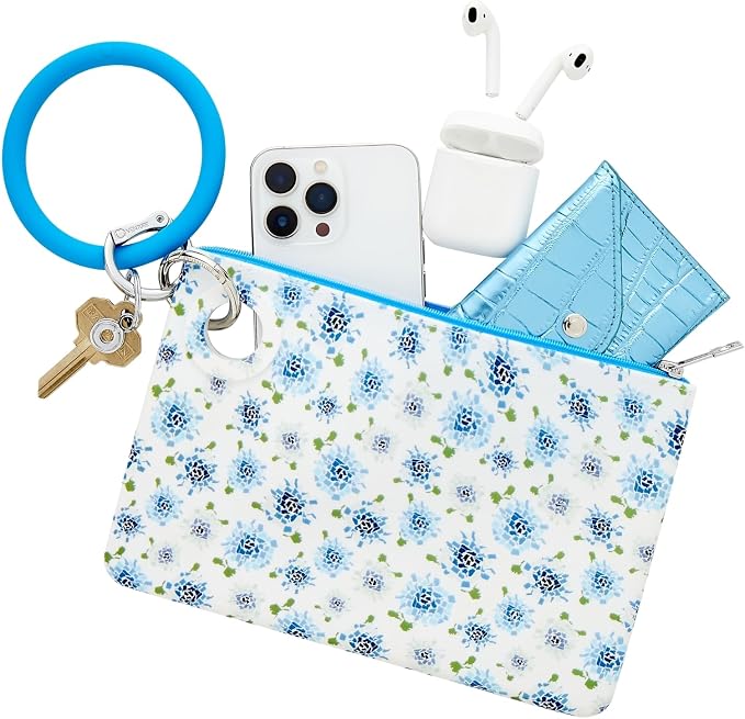 Oventure Large Silicone Pouch - Fifty States Blue Floral Print | Waterproof Zipper Bag & Holiday Gift for Women, Makeup & Travel - Image 2