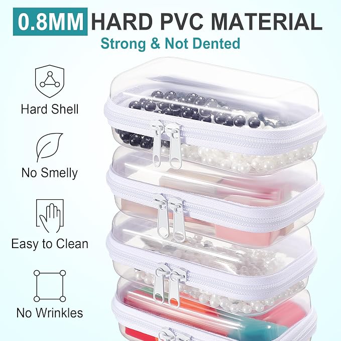 Hoolerry 4 Pcs Hard Clear Zipper Case Makeup Bags Plastic Zipper Pouch Transparent Storage Box Containers for Cosmetics, Snacks, Building Blocks, Puzzles(Clear,5 x 3 x 2 in,White) - Image 4