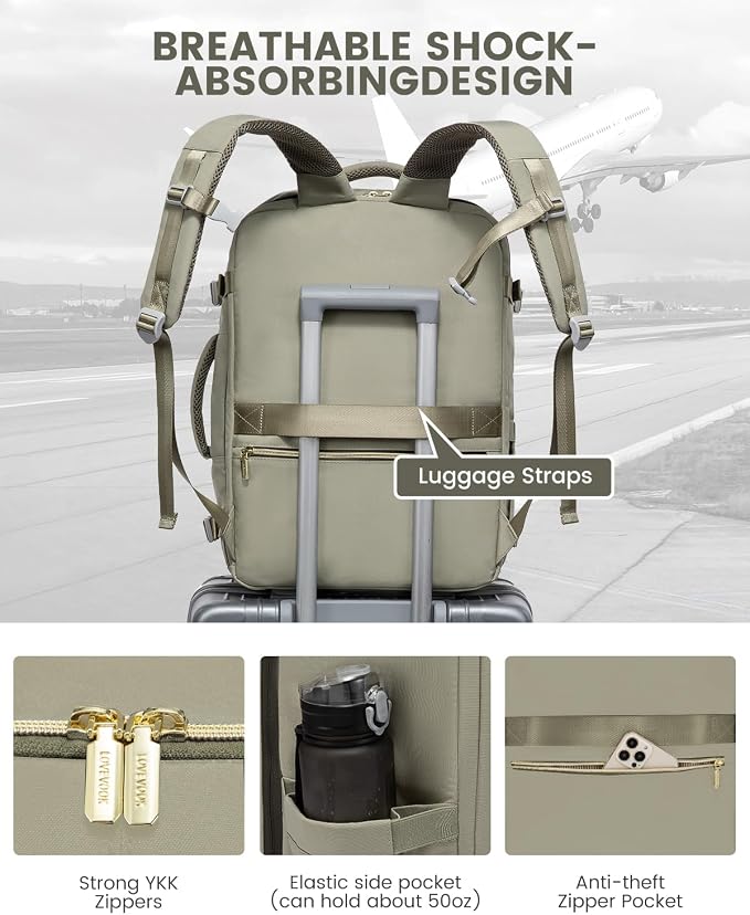 LOVEVOOK Travel Backpack for Women, 40L Carry On Backpack Flight Approved, Large Personal Item Bag Fits 17 inch Laptop, TSA Approved Luggage with 3 Packing Cubes,Waterproof Weekender Gym Bag - Image 6