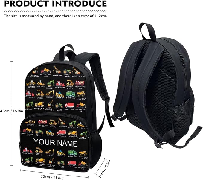 4PCS Boys Car Black Backpacks for Children 17" School Backpack for Kids Students Custom Large Capacity Bookbag Kindergarten Primary Book Pen Case Lunch Bag Daypack Knapsack Rucksack - Image 2
