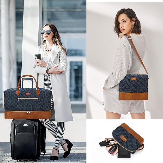 ITIEZY Weekender Overnight Bag for Women - Large Travel Duffel Bag with Shoe Compartment, Gym Duffel Bag Hospital Bag Carry On Tote Bags for Airplanes with Crossbody Bag Toiletry Bag 3Pcs Set - Image 2