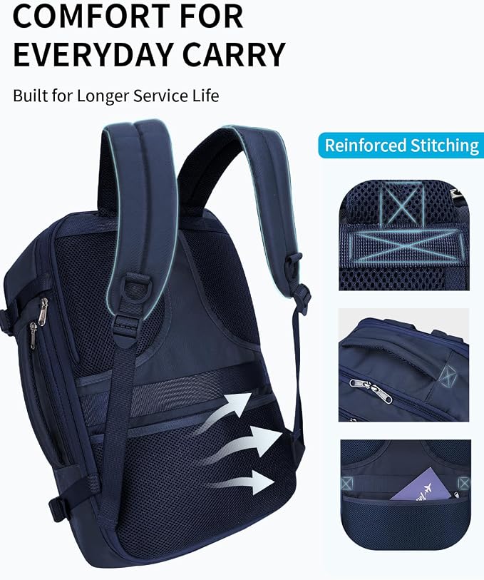 ECOHUB Carry On Travel Backpack, Expandable Airlines Personal Item Bag 18x14x8, Water Resistant 17 inch Laptop Backpack Flight Approved, 12 Pockets 30L Work Backpacks with Wet Pocket Cable Slot, Blue - Image 7