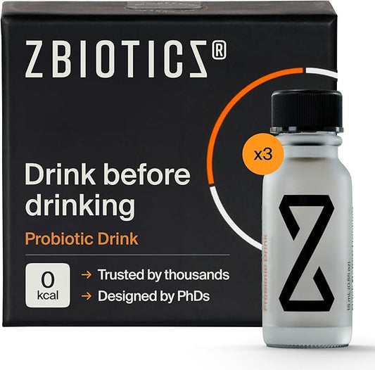 ZBiotics — Feel Better After Drinking, Wake Up Refreshed, Science-Backed, Patented Probiotic for Easier Mornings, Travel-Friendly, 3-Pack of 0.5 Fl Oz Bottles