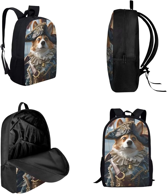 17 Inch Animal Print School Backpack And Lunch Box Set for Kids Lightweight Funny Corgi Backpack for Boys Girls Sturdy School Bag with Insulated Lunchbox Pencil Case Student Bookbag - Image 3