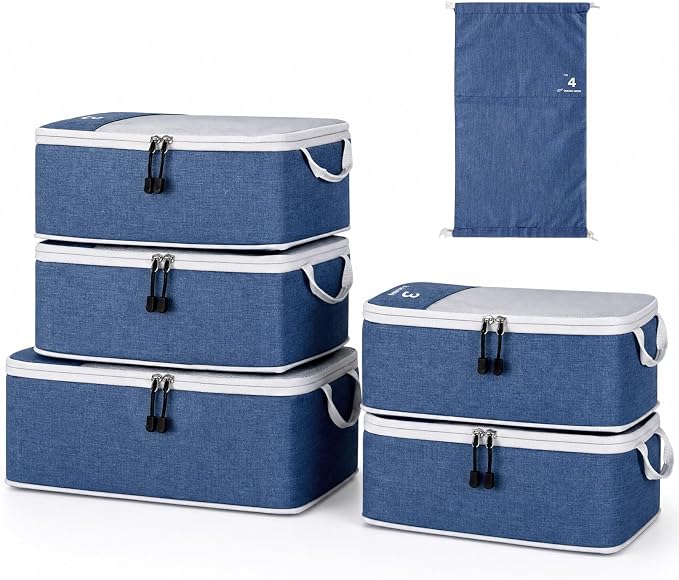VINATO Packing Cubes Compression 6erSet - Waterproof Vacuum Bags & Organizer Suitcase for Clothes and Shoes, Space Saving for Suitcase Backpack Hand Luggage, Travel Organizer Blue by Unknown