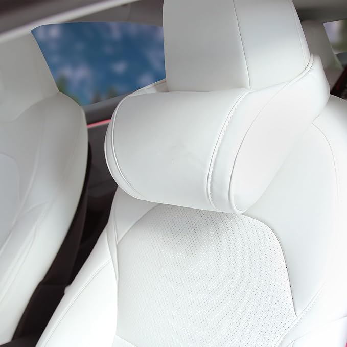 TOPABYTE Memory Foam Car Neck Pillow Seat Headrest for Tesla White, 1 Pack | Travel Head rest Pillow Cushion for Model 3 Model Y Model S Model X Cybertruck Accessories Ergonomic Design Comfortable by topabyte