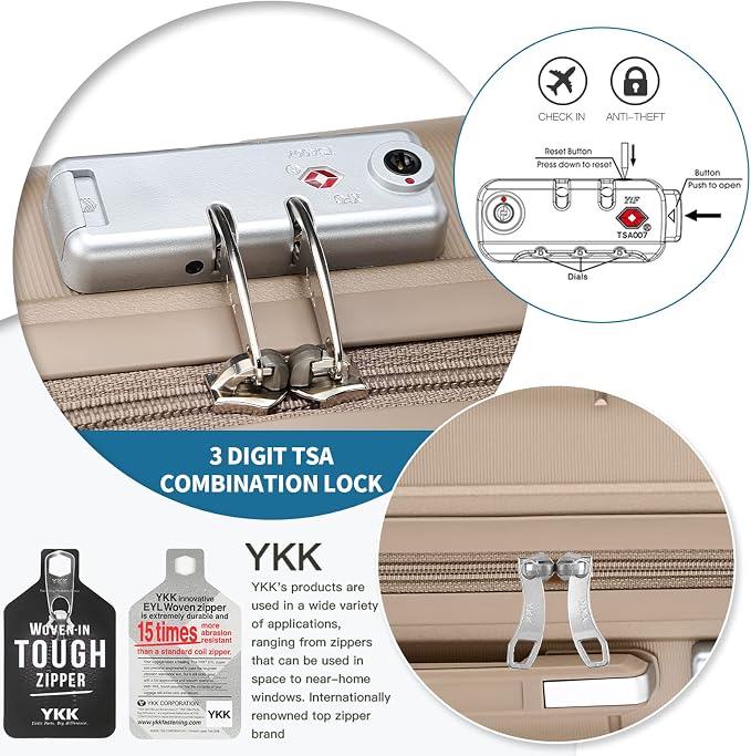 Somago 20" Carry On Luggage and 14" Mini Cosmetic Cases Travel Set Spinner Lightweight Polypropylene Suitcase with TSA Lock YKK Zipper Hardside Luggage Sets 2 Piece (Noble Golden, 2-Piece Set (14/20)) - Image 6