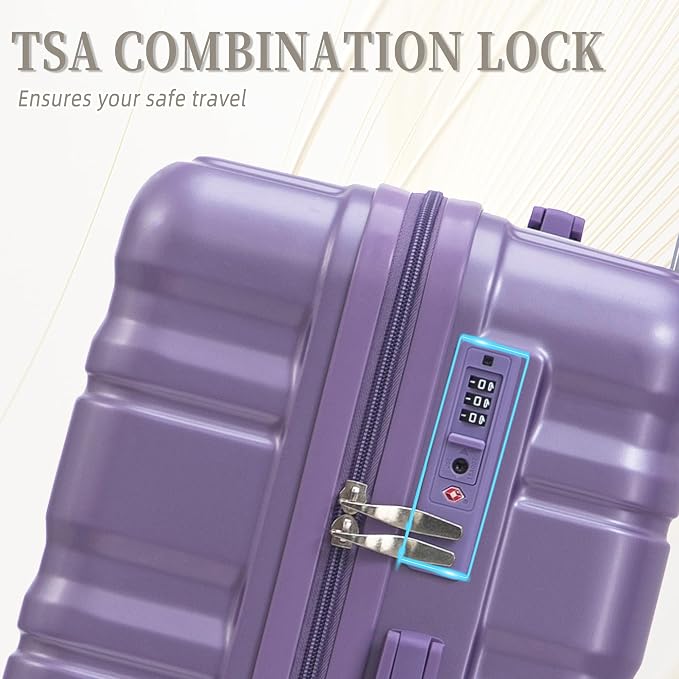 3-Piece Luggage Set 20/24/28'' Hard-shell with 360° Spinner Wheels & Combination Lock, Lightweight ABS Material for Travelling, Purple - Image 5