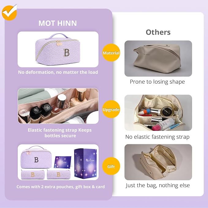 Personalized Gift Travel Makeup Bag: Initial Makeup Organizer Bag for Women | 3-in-1 Custom Make up Bag Set - Vegan Leather Travel Cosmetic Bag - Luxury Gift for Women – Birthday, Anniversary, Graduation - Image 2