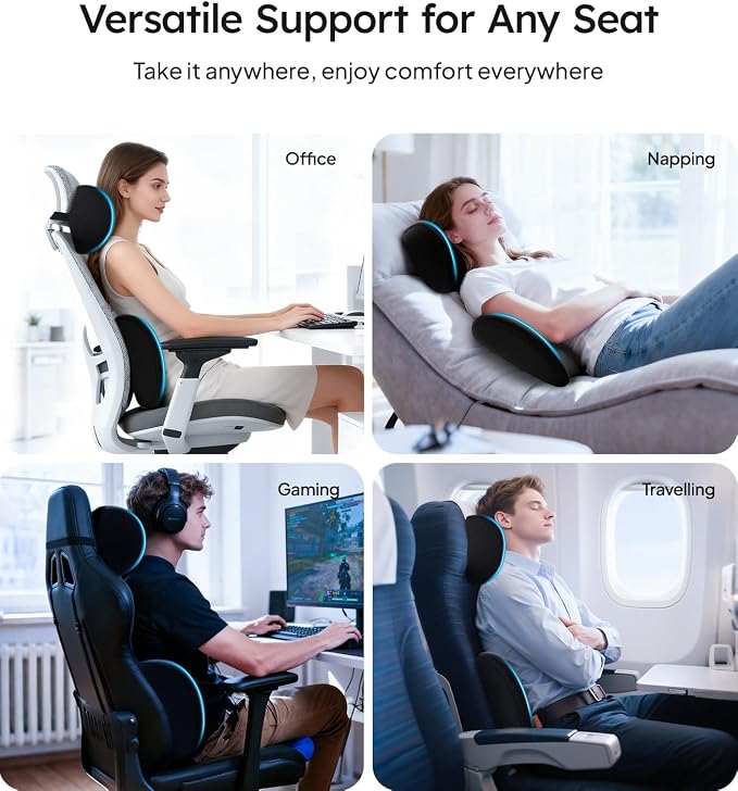 Wigoo Car Neck Pillow and Lumbar Support Pillow for Car Set, Black | Extra Strap| Ergonomic| Universal Fit - Image 7