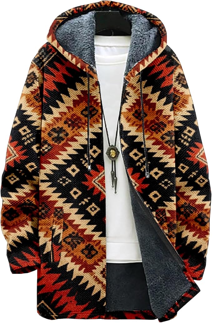 Full Zip Hoodies for Men Long Fleece Lined Knitted Hoodies with Pockets Fashion Coat Warm Cardigan for 2024