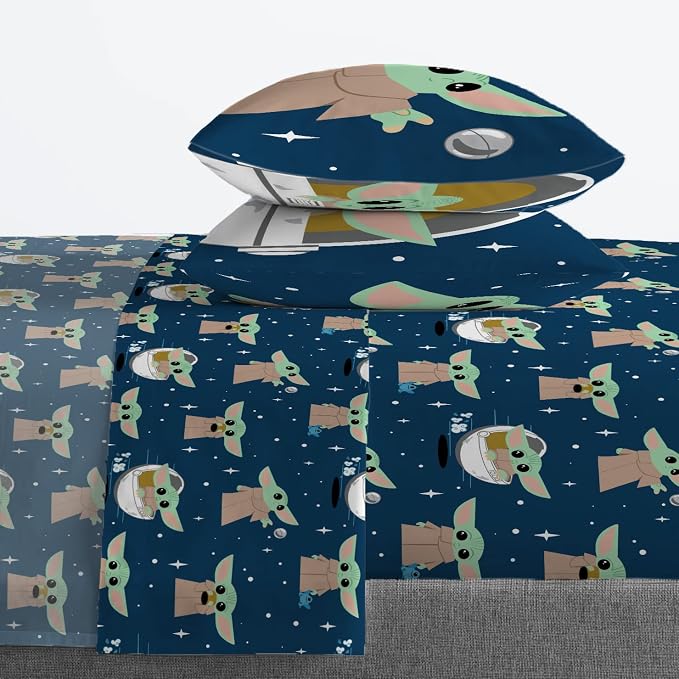 Star Wars Mandalorian Grogu Full Size Comforter Set 7 Piece Bedding, Gray | Baby Yoda, Bed in a Bag, Comforter Sheets Shams Pillowcases, Official Brand, Soft Microfiber, Machine Washable, Kids Gift - Image 4