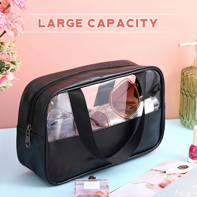 Buryeah 20 Pcs Translucent Makeup Bag Toiletry Organizer for Women Men Waterproof Portable Cosmetic Bag with Hanging Handles Travel Storage Carry Pouch Gifts for Bridesmaid (Black) - Image 5