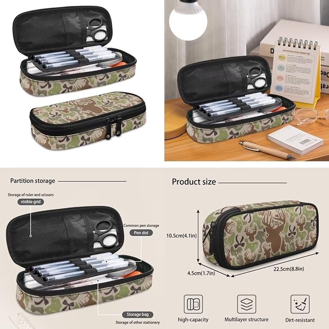 Deer Bow Camo Kids School Backpack Set 4Pcs, with Lunch Pouch | Pencil Case and Water Bottle Holder, Lightweight 600D Fabric, for Middle High School Students Daily Use - Image 6