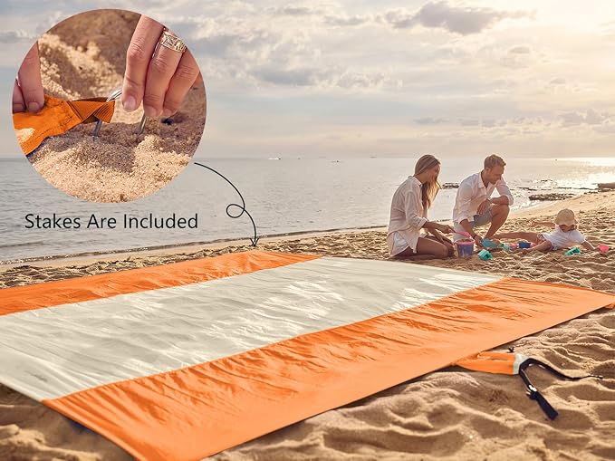 WEKAPO Beach Blanket Sandproof Waterproof, Extra Large Beach Mat, Oversized & Compact Sand Free, Quick Drying Beach Essentials for Vacation, Cruise, Picnic & Camping with Stakes - Image 6