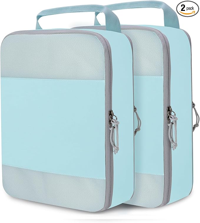 Compression Packing Cubes for Travel Essentials, 2 Set Expandable Compression Bags for Travel Packing Cubes for Suitcase Luggage Organizer Bags, Blue Mesh by CALACH