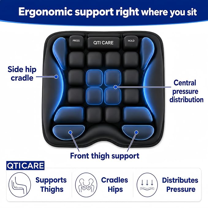 Airplane Seat Cushion, Air-Cell Travel Cushion for Long Flights, Inflatable Portable Seat Pad with Built-in Pump for Air Travel, Car, Office Chair and Wheelchair - Image 5