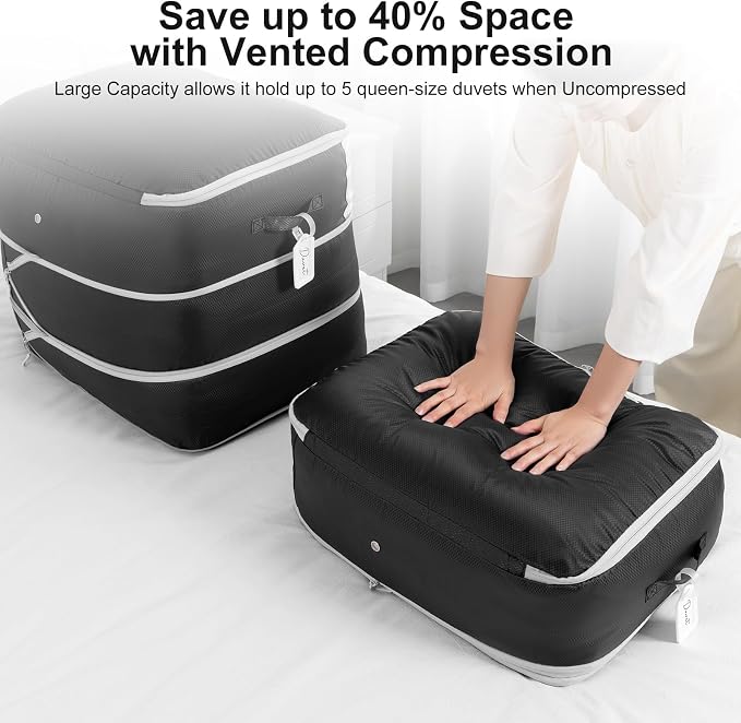 Comforter Storage Bag - Large Capacity Blanket Storage Bags 3-Layer Ultra Space Saving Self Compression Organizer, Washable Compression Bags for Storage Comforter Blanket, 8-Pack, Black - Image 3