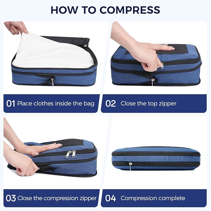 BAGAIL 8 Set Compression Packing Cubes, Durable & Wear-resistant Expandable Luggage Organizer Bags for Travel Accessories(Navy) - Image 5