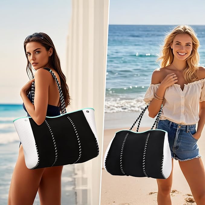 IBFUN Neoprene Bag, Large Multipurpose Beach Bag Neoprene Tote Bag with Inner Pocket for Women/Pool - Image 2