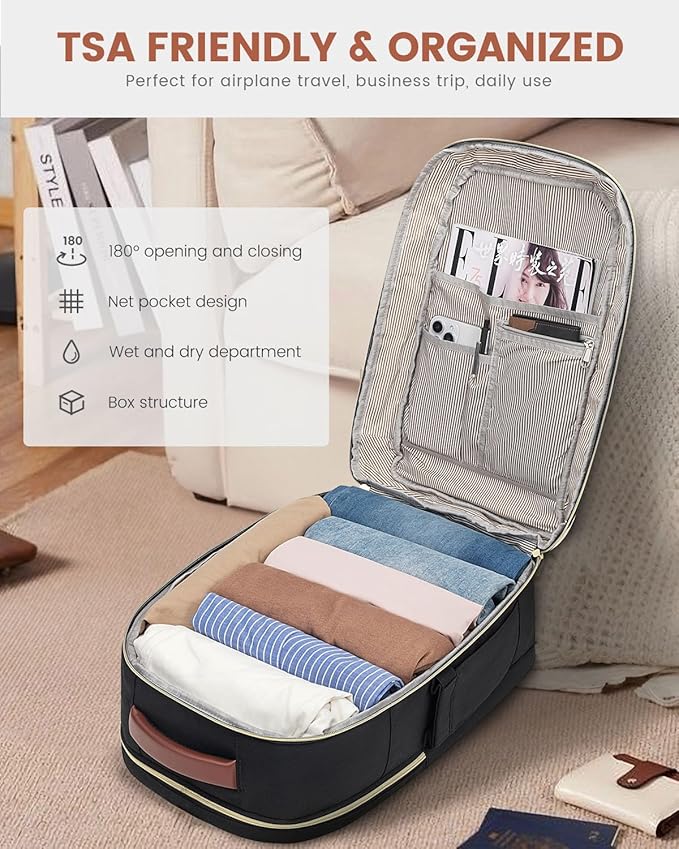 LOVEVOOK Travel Backpack For Women Flight Approved, 40L Carry on Backpack for Airplanes, Personal Item Travel Bag for Airplanes Fits 17 Inch Laptop, Business Weekender Overnight Daypack with 2 Cubes - Image 5