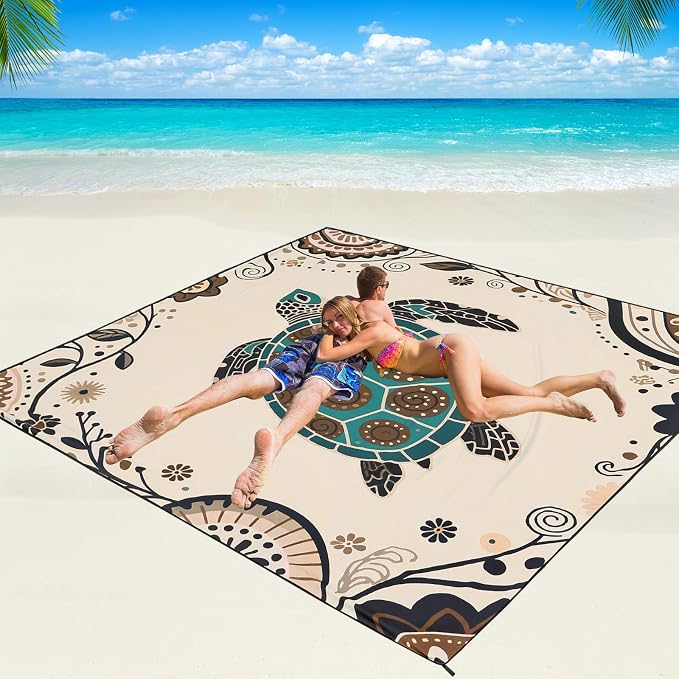 WIWIGO Beach Blanket Waterproof Sandproof Beach Mat 79" X 83"/10'x9'for 2-8 Adults Quick Drying Outdoor Picnic Mat Beach Accessories for Travel, Camping, Hiking by WIWIGO