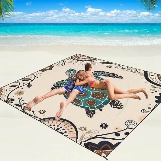 WIWIGO Beach Blanket Waterproof Sandproof Beach Mat 79" X 83"/10'x9'for 2-8 Adults Quick Drying Outdoor Picnic Mat Beach Accessories for Travel, Camping, Hiking by WIWIGO
