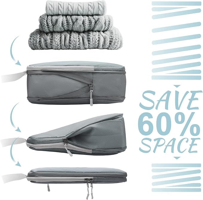 WOOMADA Compression Packing Cubes for Suitcases Travel Essentials 4 Set Expandable Travel Bags Organizer for Luggage(dark grey) - Image 2