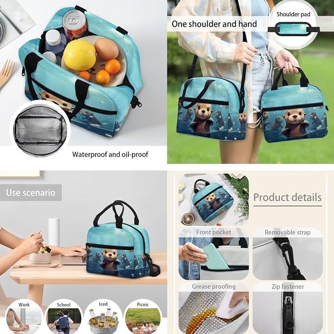 Cute Otter Backpack with Lunch Box，Pencil Bag，Bottle Carrier Bag Sling Bags，4 Pcs Children Schoolbag Set for Boy Girl Preschool，Primary,Middle School Bookbag - Image 5