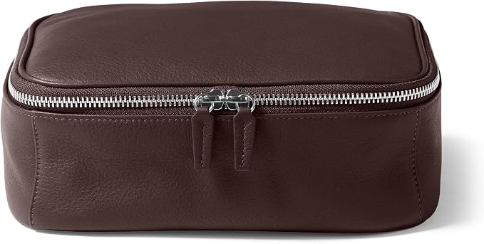 Leatherology Brown Large Travel Organizer – Full-Grain Leather Toiletry Bag with Zipped Mesh Pocket, Elastic Loops & Double Metal Zipper – Travel Storage for Cables, Toiletries & Essentials - Image 4