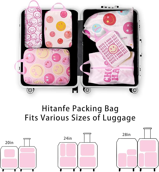 6 Pcs Compression Packing Cubes, Packing Cubes for Travel, Waterproof Luggage Organizer Bags Set, Cute Packaging Cubes for Women Kids Backpack Carry-Ons - Image 4