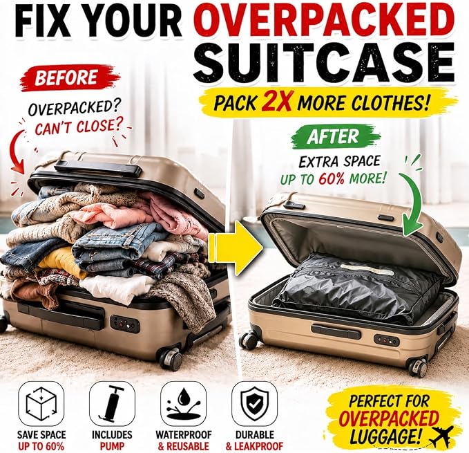Travel Compression Bags with Pump, 2-Pack 30L Reusable Seal Vacuum Bags for Suitcases, IP67 Waterproof Durable Space Saver Packing Cubes for Clothes, Carry-On Travel Backpack & Home Storage - Image 2