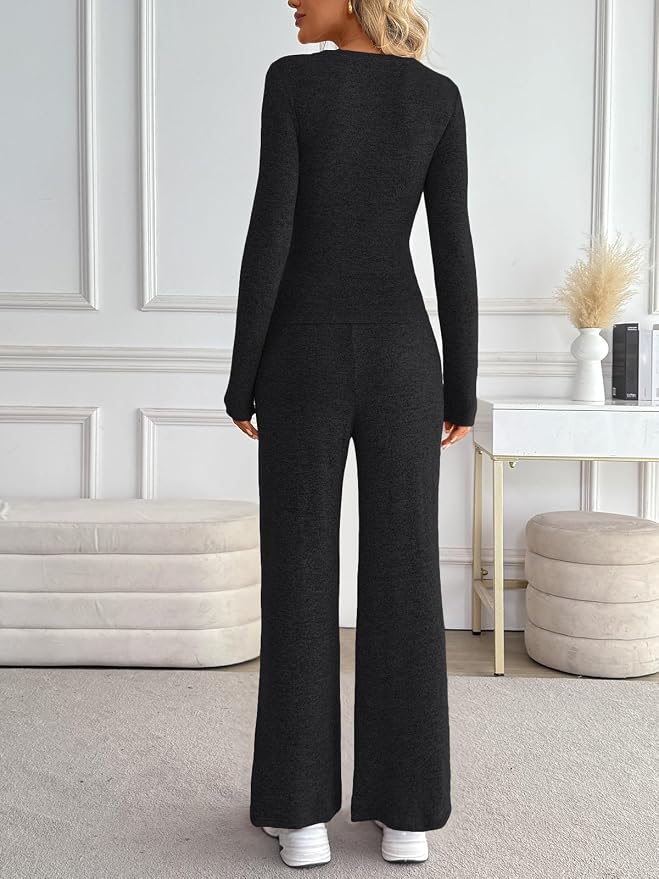 LILLUSORY Womens 2 Piece Matching Lounge Sets 2026 Fall Fashion Outfits | Long Sleeve Top & Drawstring Wide Leg Pants with Pockets, Workout Gym Comfort Sweat Suit, Travel Airport Vacation Clothing - Image 4