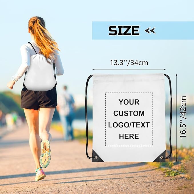 Grneric Custom Drawstring Bags Bulk 10/20/50/100/200 Pack, Promotional Items With Your Logo Personalized String Backpack for Gym, Sport, Travel, White - Image 3