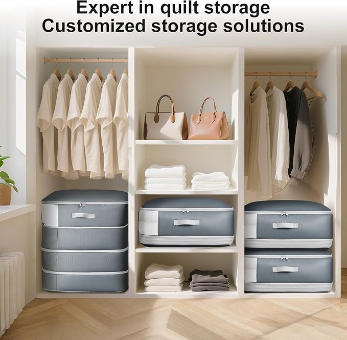 Comforter Storage Bag - 130L Large Capacity Blanket Storage Bags 4-Layer Ultra Space Saving Self Compression Organizer, Washable Compression Bags for Storage Comforter Blanket, 2-Pack, Grey - Image 6