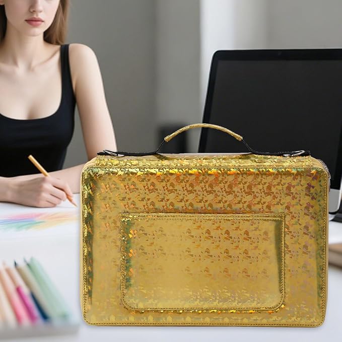 Large Capacity Colored Pencil Case - 600 Slots PU leather with Zipper Closure Portable Organizer for Watercolor Pencils Ideal for Artists（Yellow） - Image 3